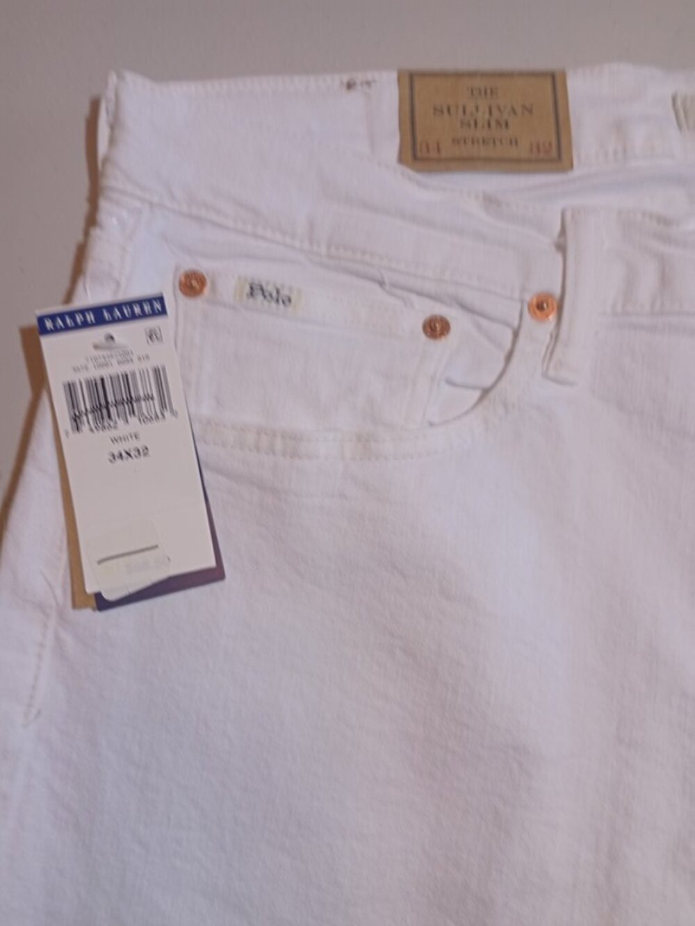 Polo Ralph Lauren Men's The Sullivan Slim Jeans White Men's SZ-34x32 NWT$268
